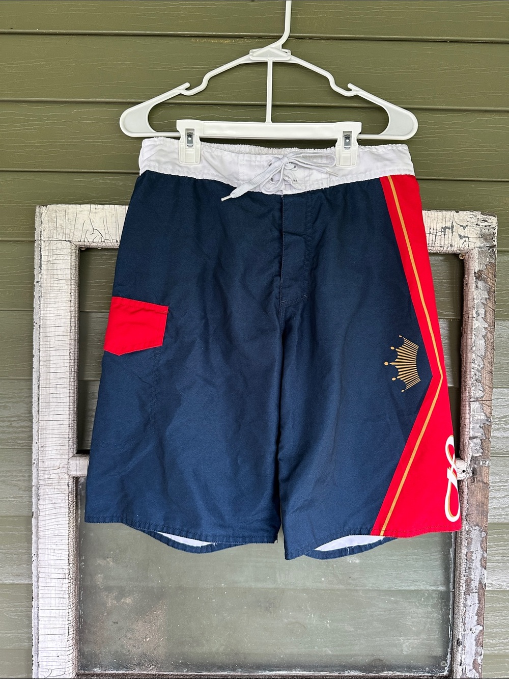 Vintage Budweiser Navy, Red and White Swim Board Shorts